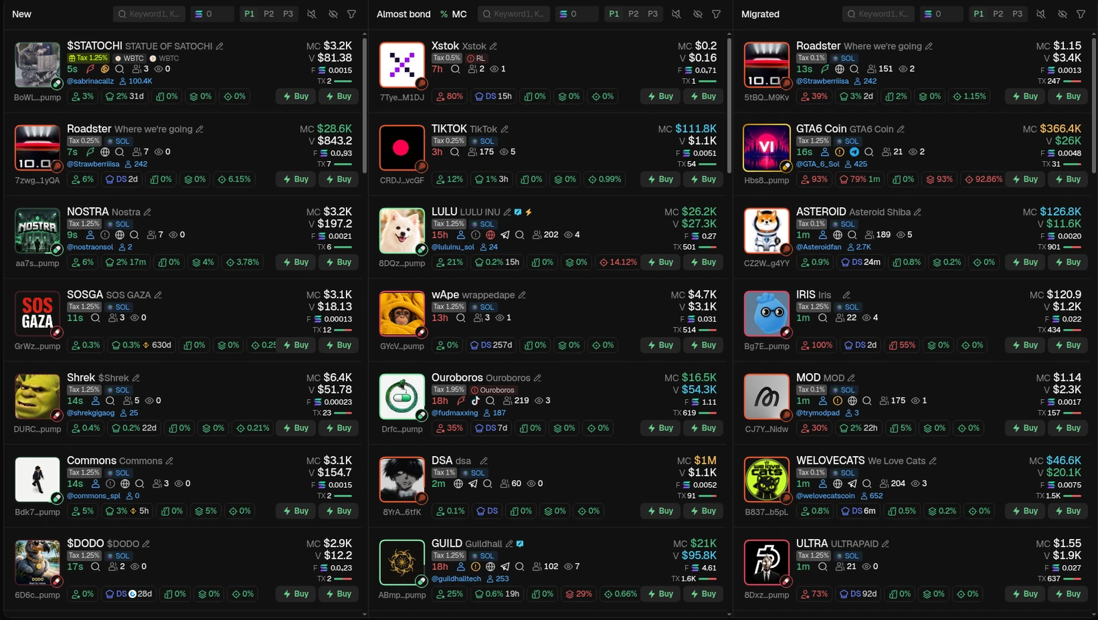 Suasana trenches di GMGN: token micin baru muncul tiap detik