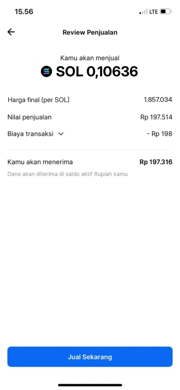 Ilustrasi (diedit dari screenshot resmi Pintu): jual SOL, cek review lalu tap Jual Sekarang. Angka/harga hanya contoh.
